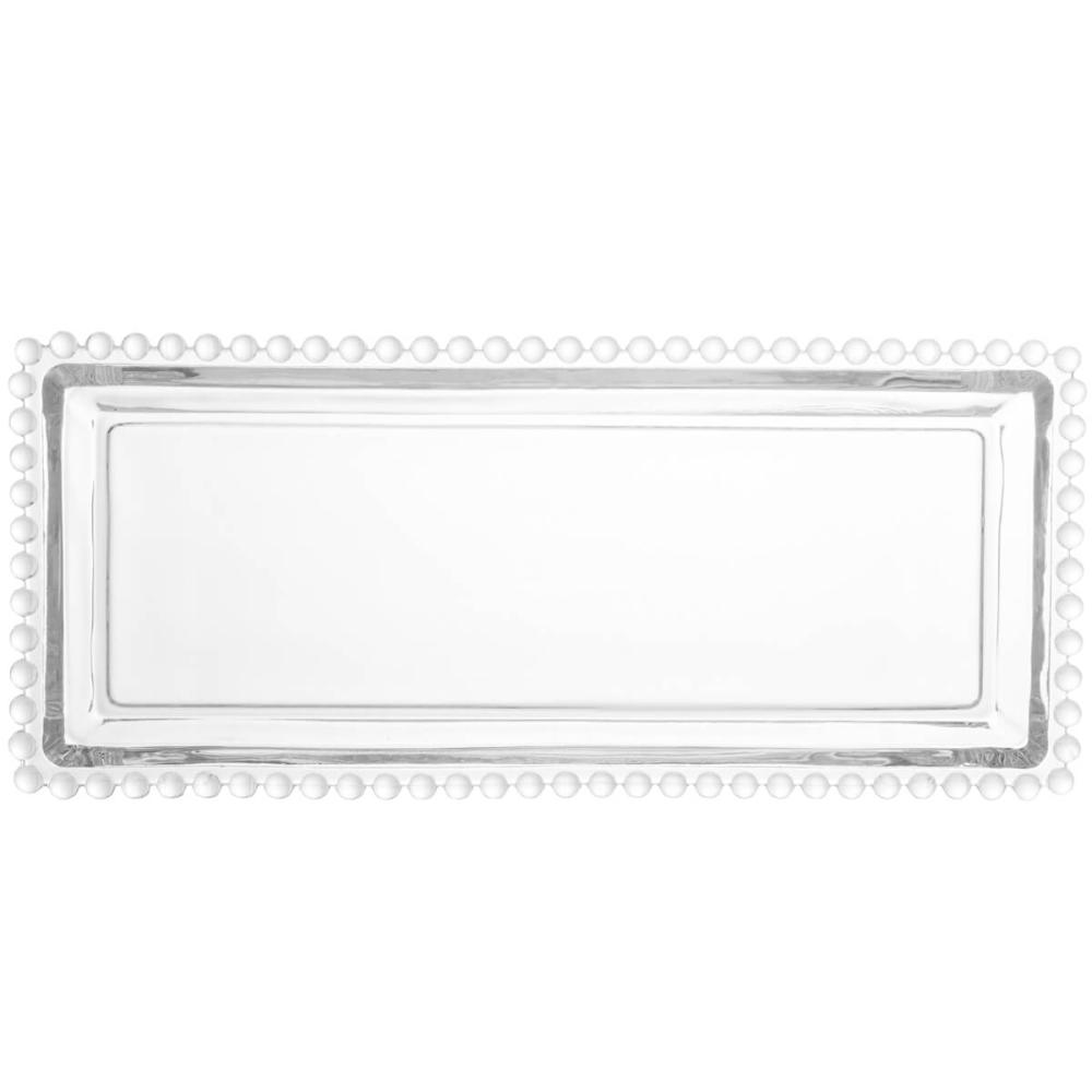 Travessa Retangular em Cristal Wolf Pearl 30x13x3cm Bandeja Decorativa para Servir