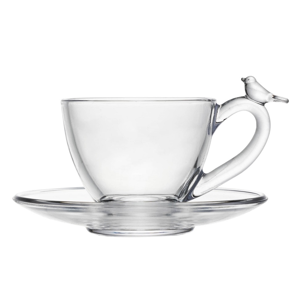 Xícara de Café com Pires Bird Transparente 180 ml