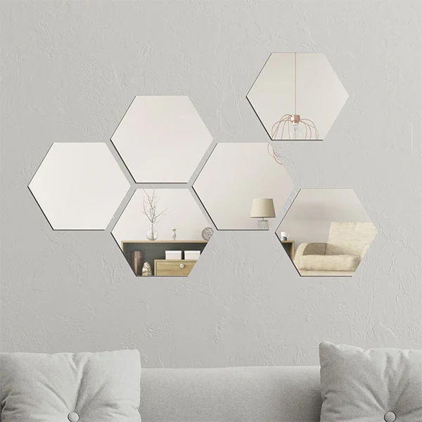 Espelho Geométrico Hezagonal Bisotê 40x40cm Painel 5 peças