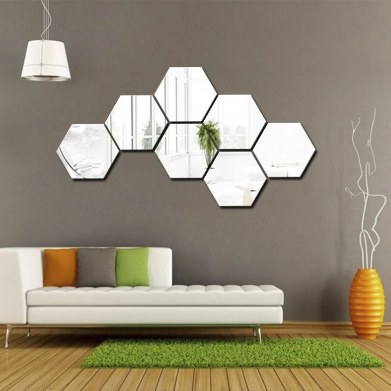 Espelho Geométrico Hezagonal Bisotê 40x40cm Painel 5 peças