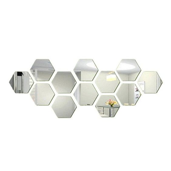 Espelho Geométrico Hezagonal Bisotê 40x40cm Painel 7 peças