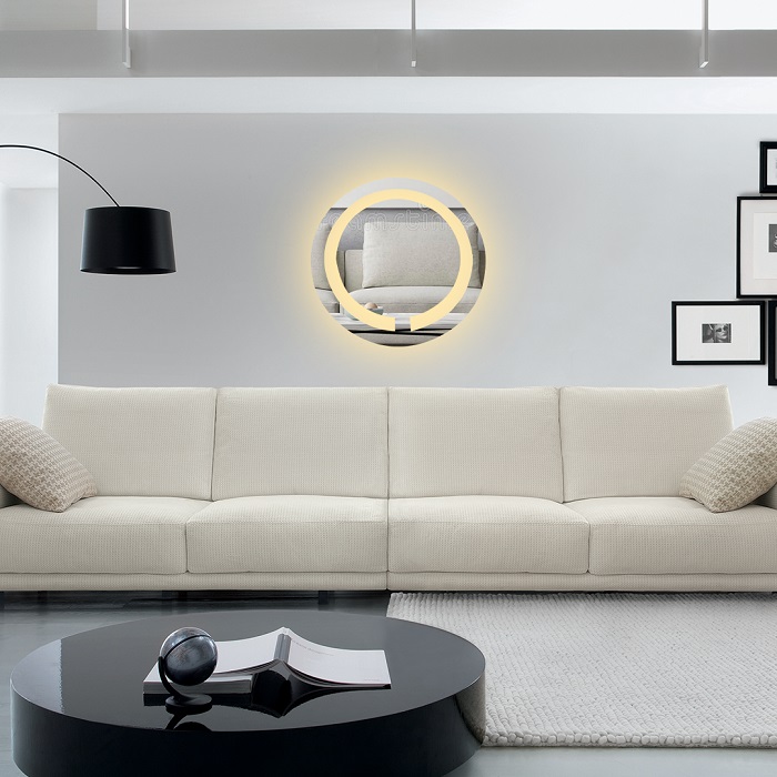 Espelho Jateado Lapidado Redondo 60cm Com Led Quente