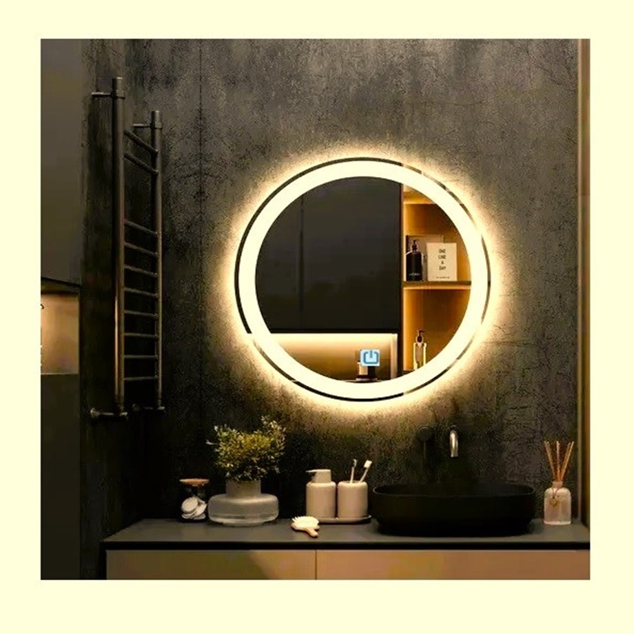 Espelho Jateado Redondo 60cm Com Led Quente Touch