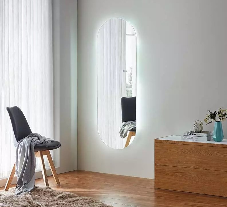 Espelho Lapidado Oval Iluminado com led frio - 50x100cm