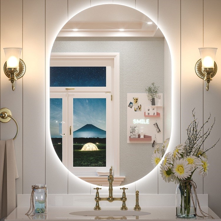 Espelho Lapidado Oval Iluminado com led frio - 60x80cm