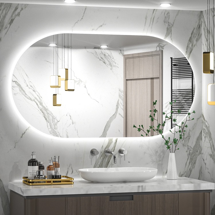Espelho Lapidado Oval Iluminado com led frio - 60x80cm