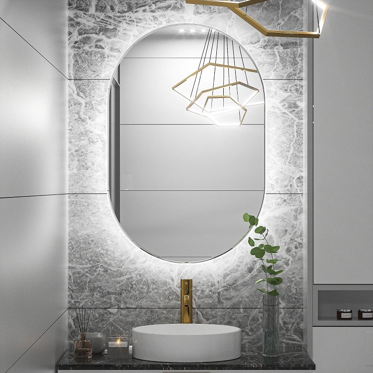 Espelho Lapidado Oval Iluminado com led frio - 60x80cm