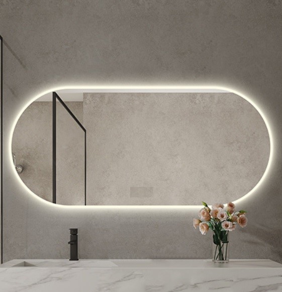 Espelho Lapidado Oval Iluminado com led quente - 50X100cm