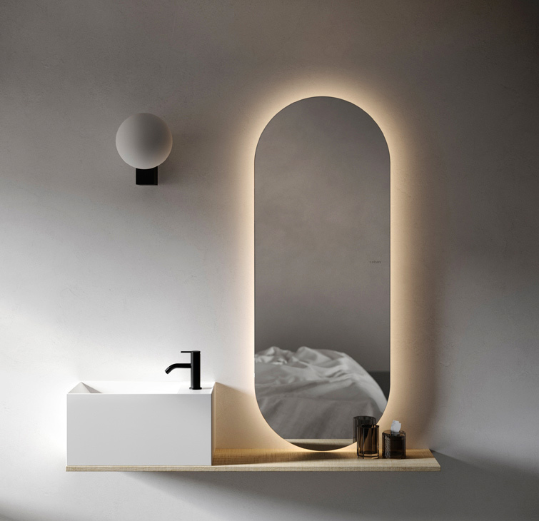Espelho Lapidado Oval Iluminado com led quente - 50X120cm