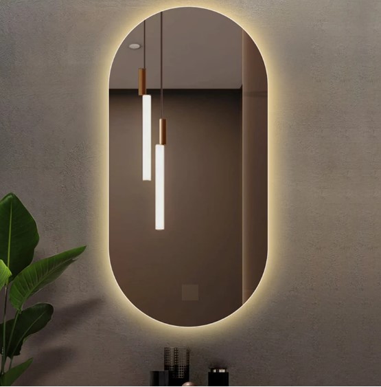 Espelho Lapidado Oval Iluminado com led quente - 50X120cm