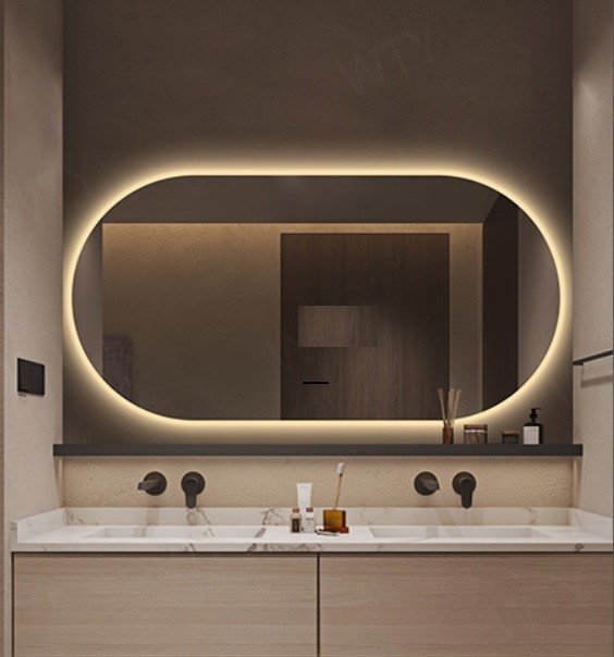 Espelho Lapidado Oval Iluminado com led quente - 50x80cm