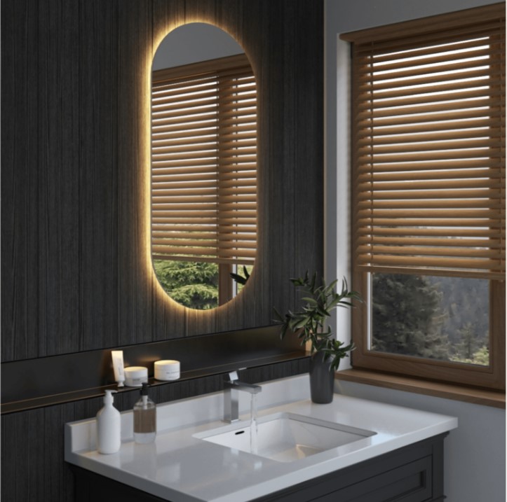 Espelho Lapidado Oval Iluminado com led quente - 60x150cm