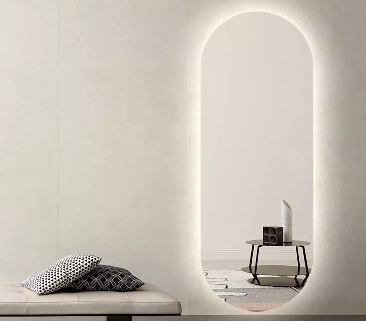 Espelho Lapidado Oval Iluminado com led quente - 60x150cm