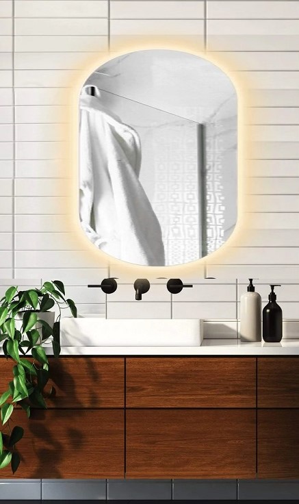 Espelho Lapidado Oval Iluminado com led quente - 60x80cm