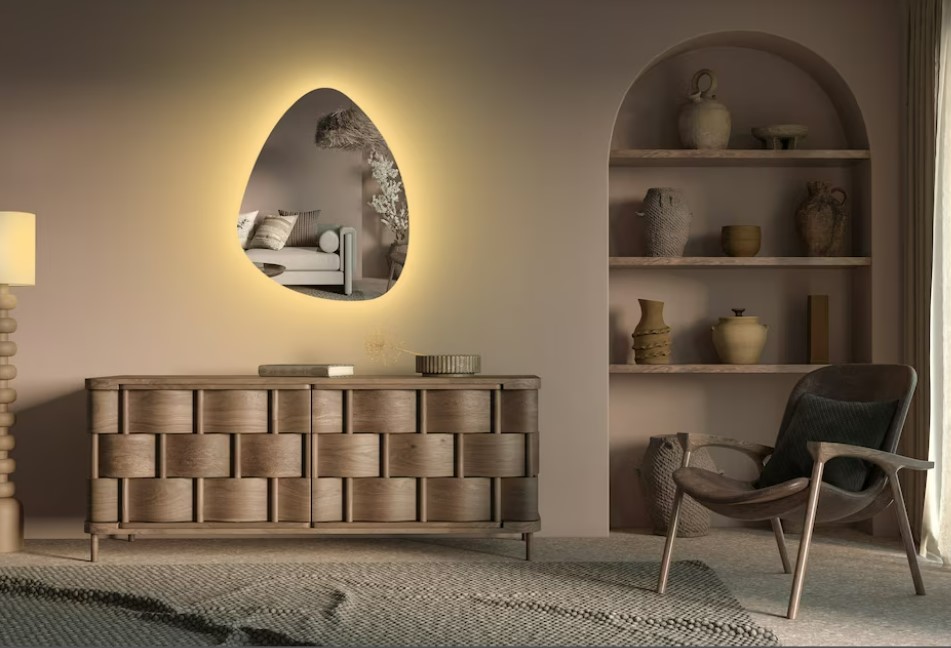 Espelho Orgânico Decorativo Iluminado com Led Quente 80X90 cm