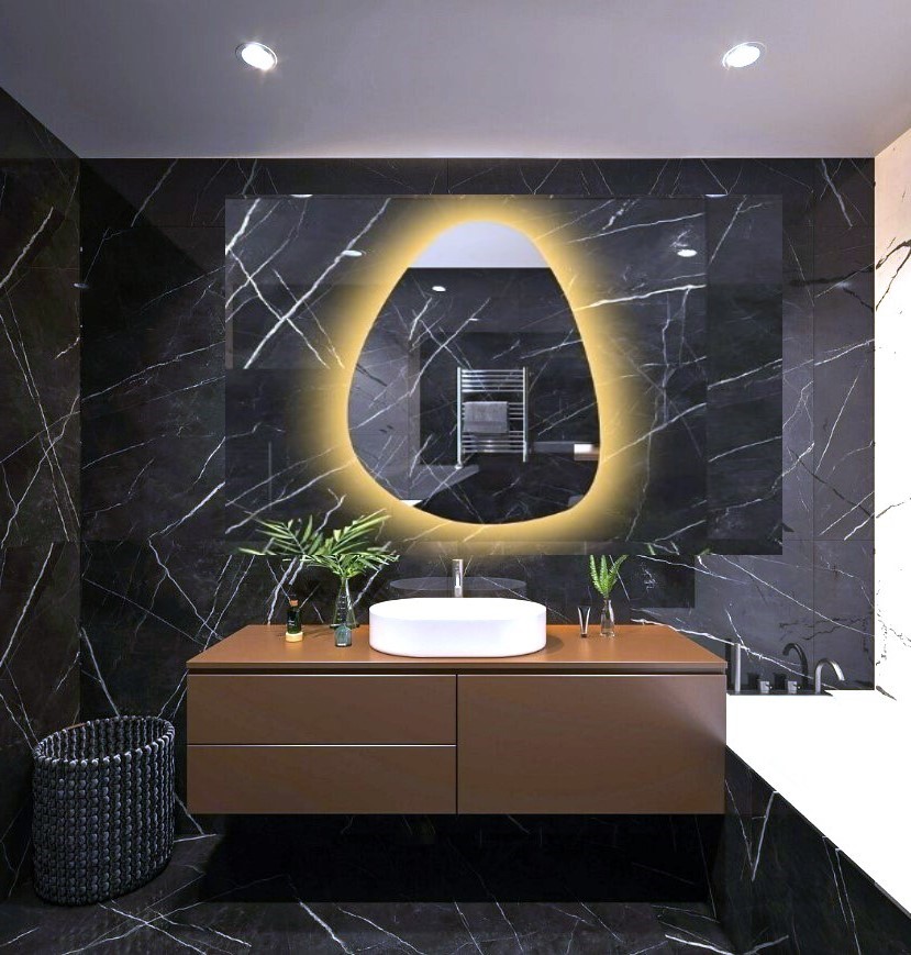 Espelho Orgânico Decorativo Iluminado com Led Quente 80X90 cm