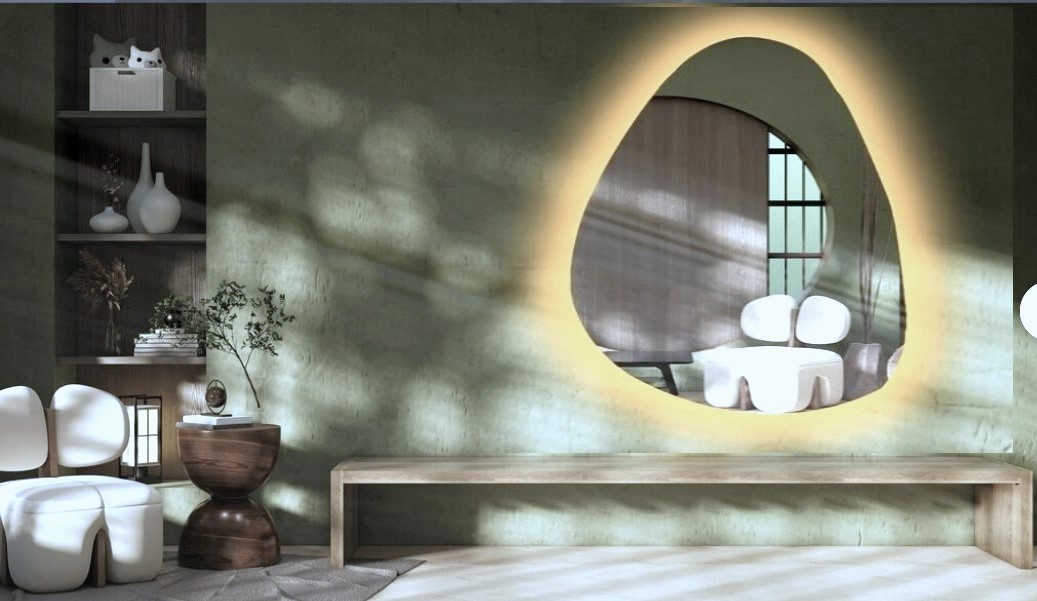 Espelho Orgânico Decorativo Iluminado com Led Quente 80X90 cm