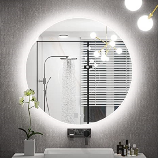 Espelho Redondo Lapidado Bisotê Iluminado com Led Frio 70 cm