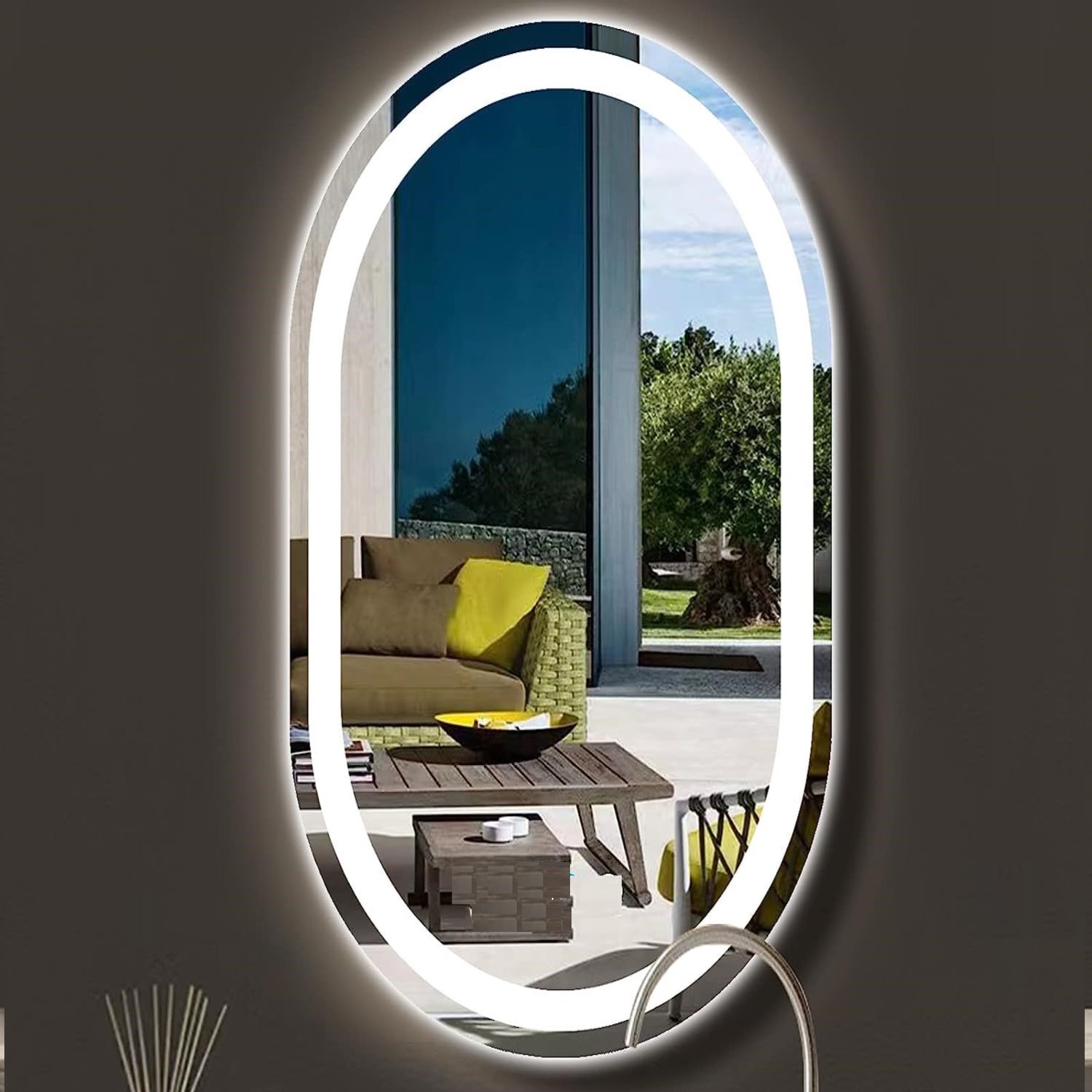Espelho jateado Oval Iluminado com led frio - 50x100cm