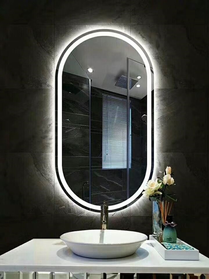 Espelho jateado Oval Iluminado com led frio - 50x120cm