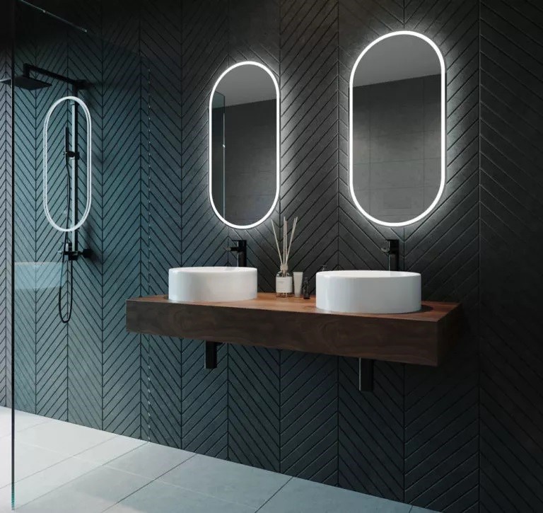 Espelho jateado Oval Iluminado com led frio - 50x120cm