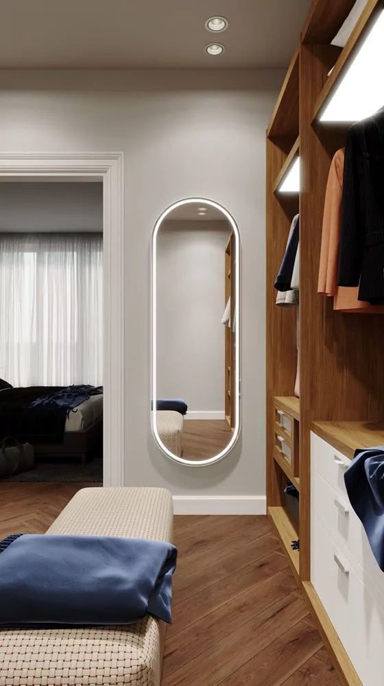 Espelho jateado Oval Iluminado com led frio - 50x120cm