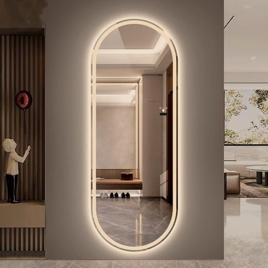 Espelho jateado Oval Iluminado com led quente - 50x120cm