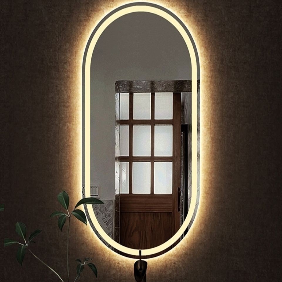 Espelho jateado Oval Iluminado com led quente - 50x120cm