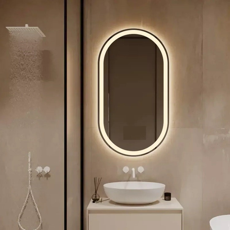 Espelho jateado Oval Iluminado com led quente - 50x120cm