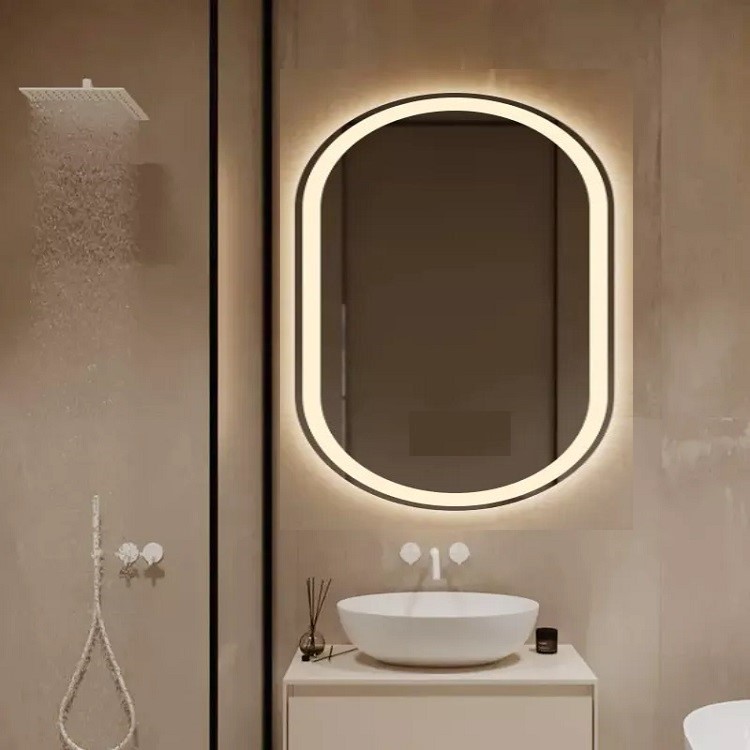 Espelho jateado Oval Iluminado com led quente - 50x120cm