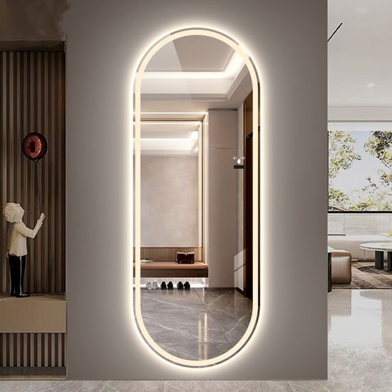 Espelho jateado Oval Iluminado com led quente - 50x80cm