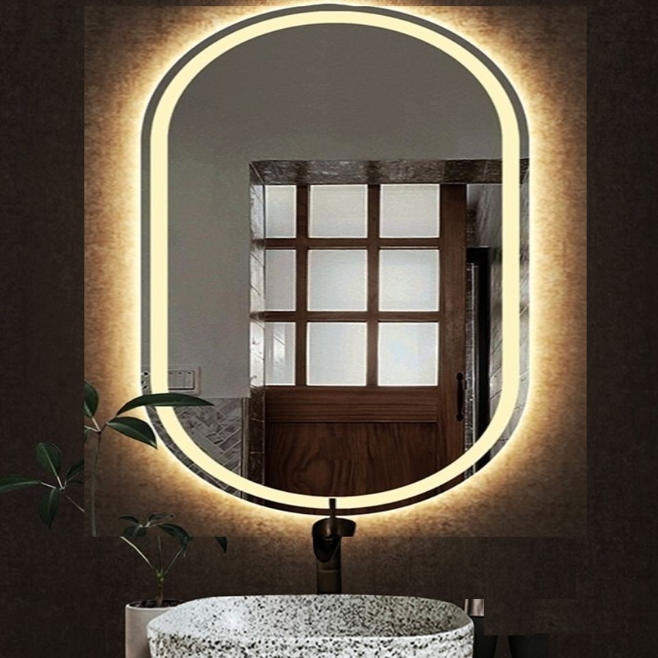 Espelho jateado Oval Iluminado com led quente - 60x80cm