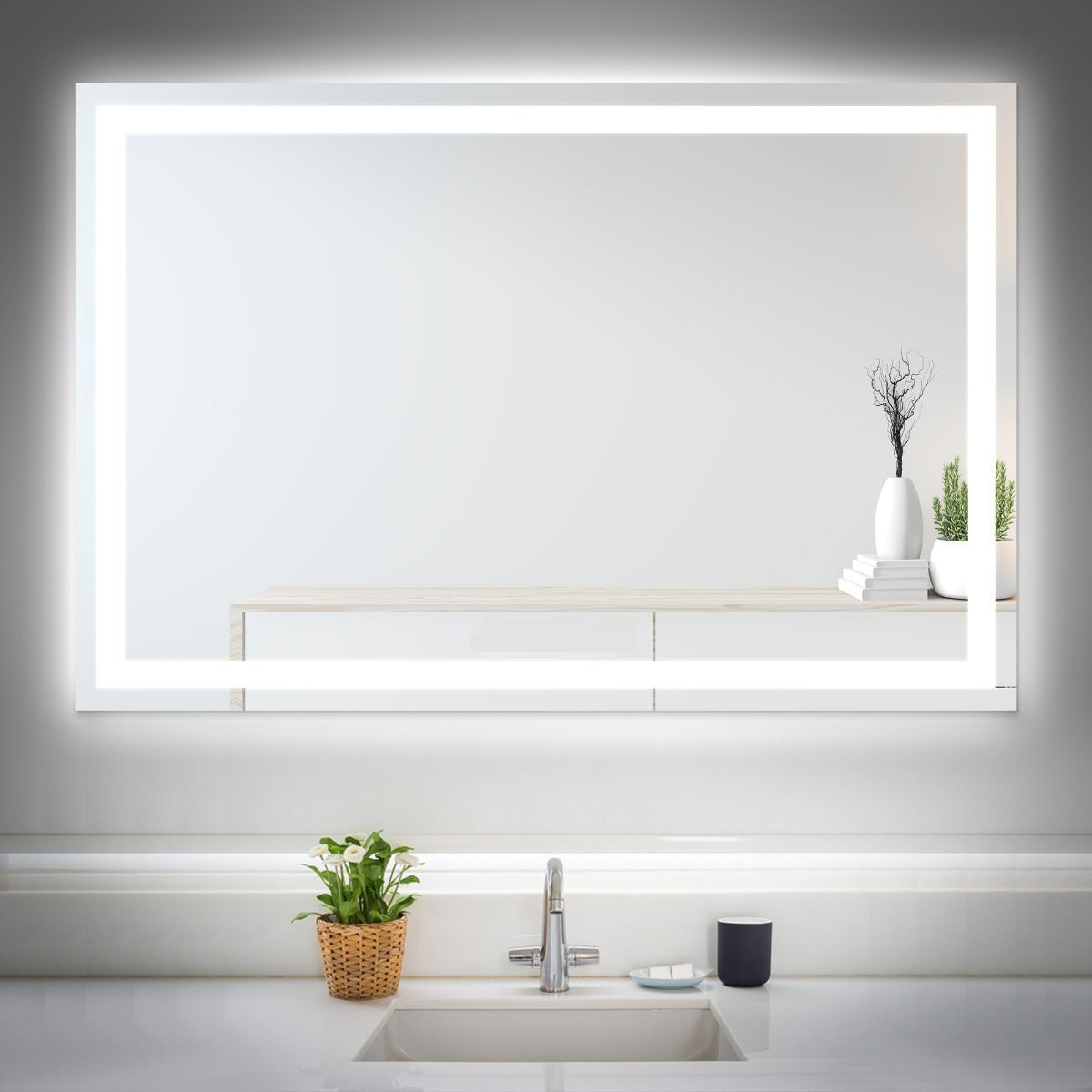 Espelho jateado iluminado com led frio 80x100cm