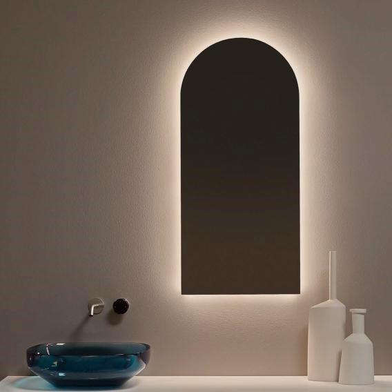 Espelho lapidado Arco Janelinha Iluminado com LED Quente - 60x150cm