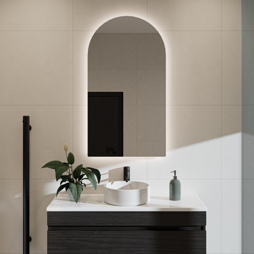 Espelho lapidado Arco Janelinha Iluminado com LED Quente - 60x80cm