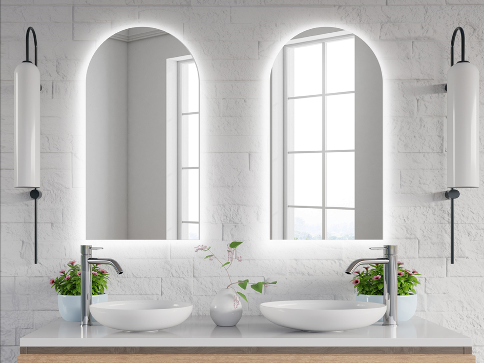 Espelho lapidado Arco Janelinha Iluminado com LED frio - 60x150cm