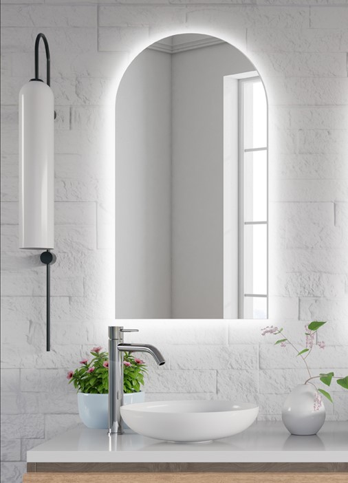 Espelho lapidado Arco Janelinha Iluminado com LED frio - 60x80cm