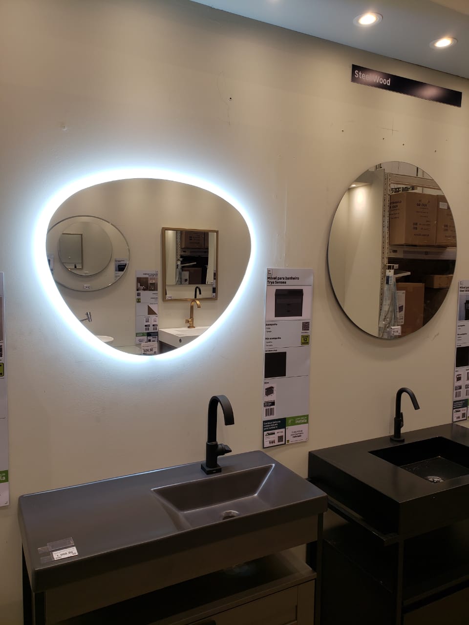 Espelho orgânico decorativo iluminado com led frio 64x54cm