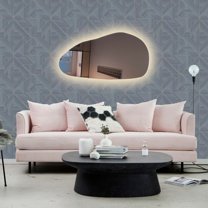 Espelho orgânico decorativo iluminado com led quente 43x76cm