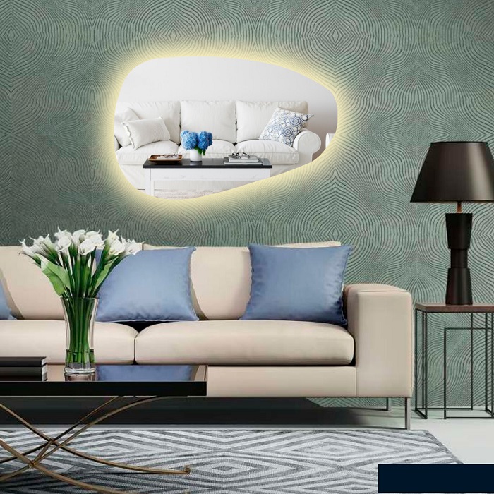 Espelho orgânico decorativo iluminado com led quente 45x80cm