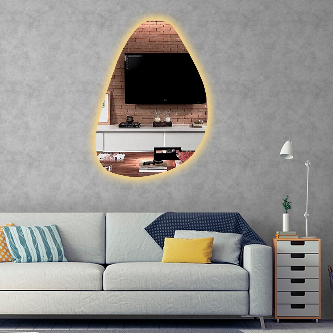 Espelho orgânico decorativo iluminado com led quente 55x77cm