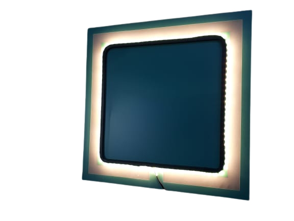 Espelho quadrado jateado iluminado com led quente 60x60cm