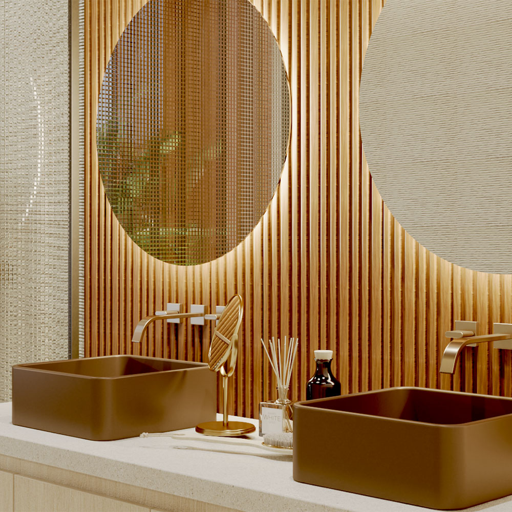 Painel Ripado Cor: Nogueira de uso Interno em WPC Double 2,90m x 18cm (0,522m²)
