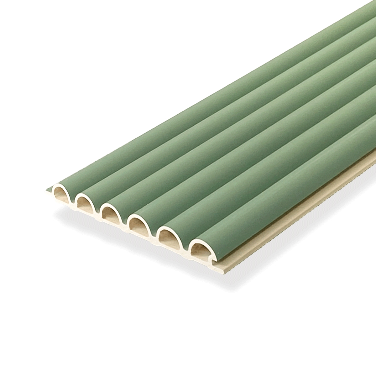 Painel Ripado Cor: Verde Chá de uso Interno em WPC Moon 2,90m x 14cm (0,406m²)