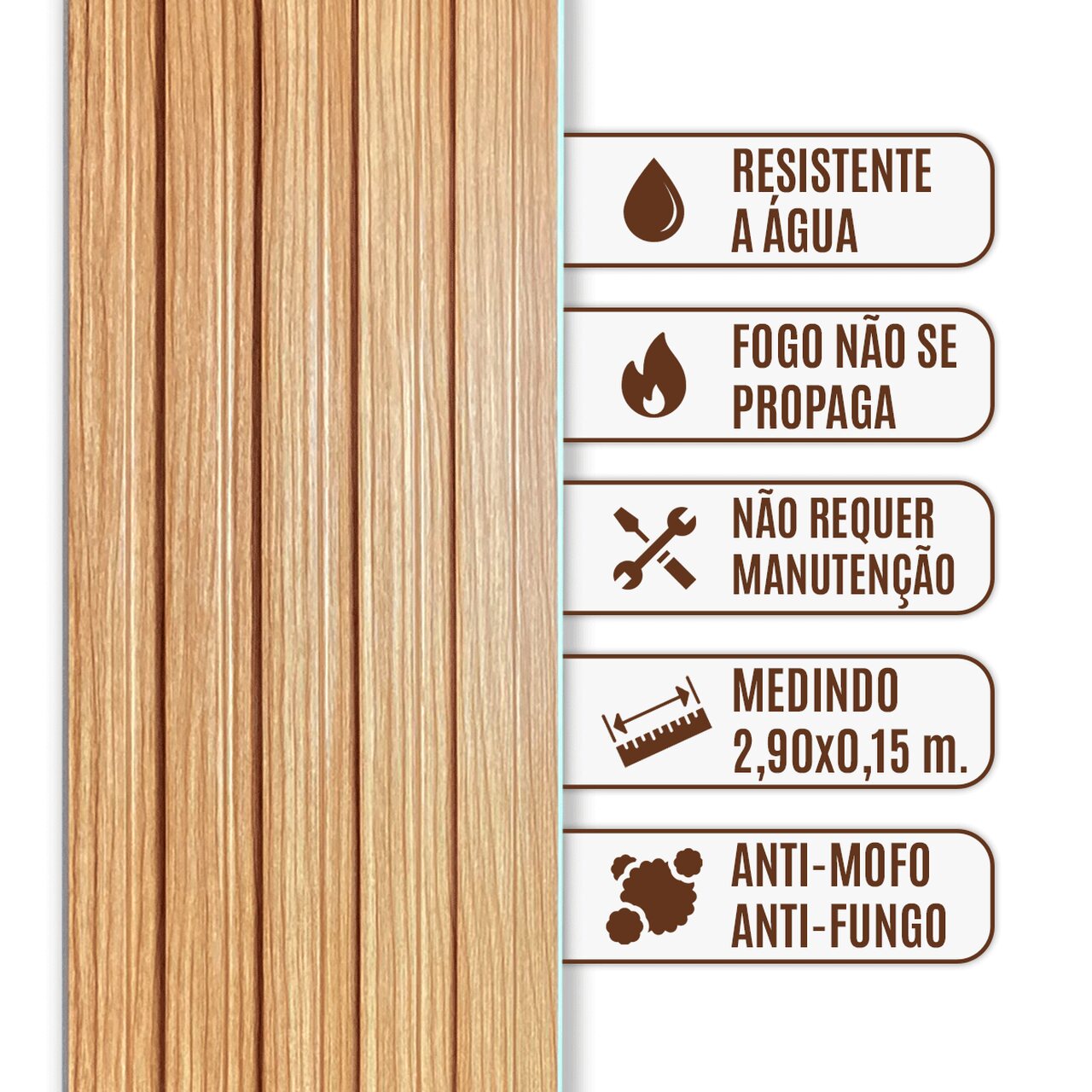 Painel Ripado WPC Interno Low Cor: Freijó 2,90m x 15cm, 0,43m²
