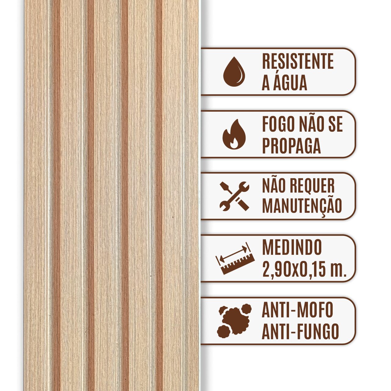 Painel Ripado Wpc Interno Low Cor: Freijó Liso 2,90m x 15cm (0,43m²)