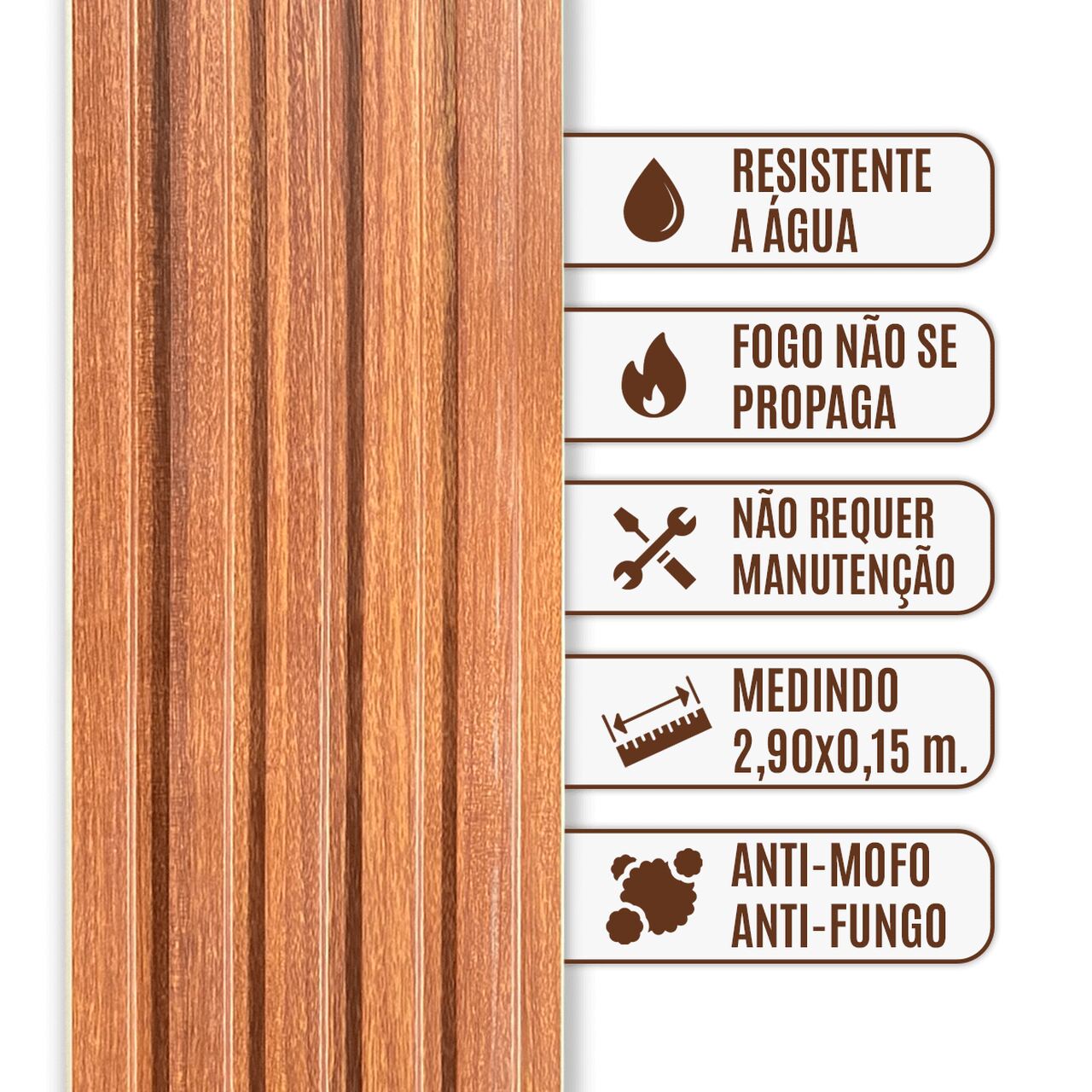 Painel Ripado Wpc Interno Low Cor: Nogueira 2,90m x 15cm (0,43m²)