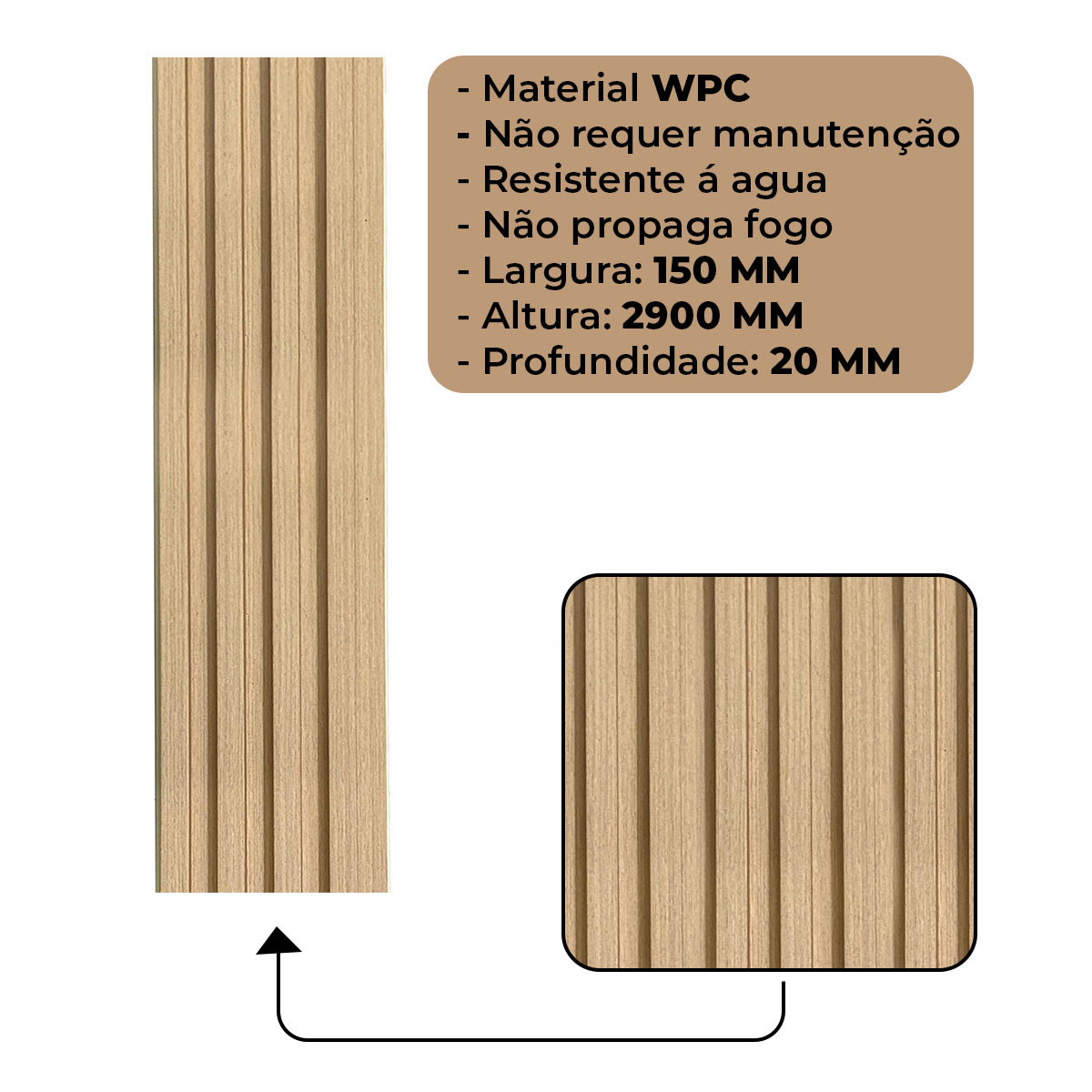 Painel Ripado Wpc Interno Wave Cor: Freijó Liso 2,90m x 14cm (0,406m²)