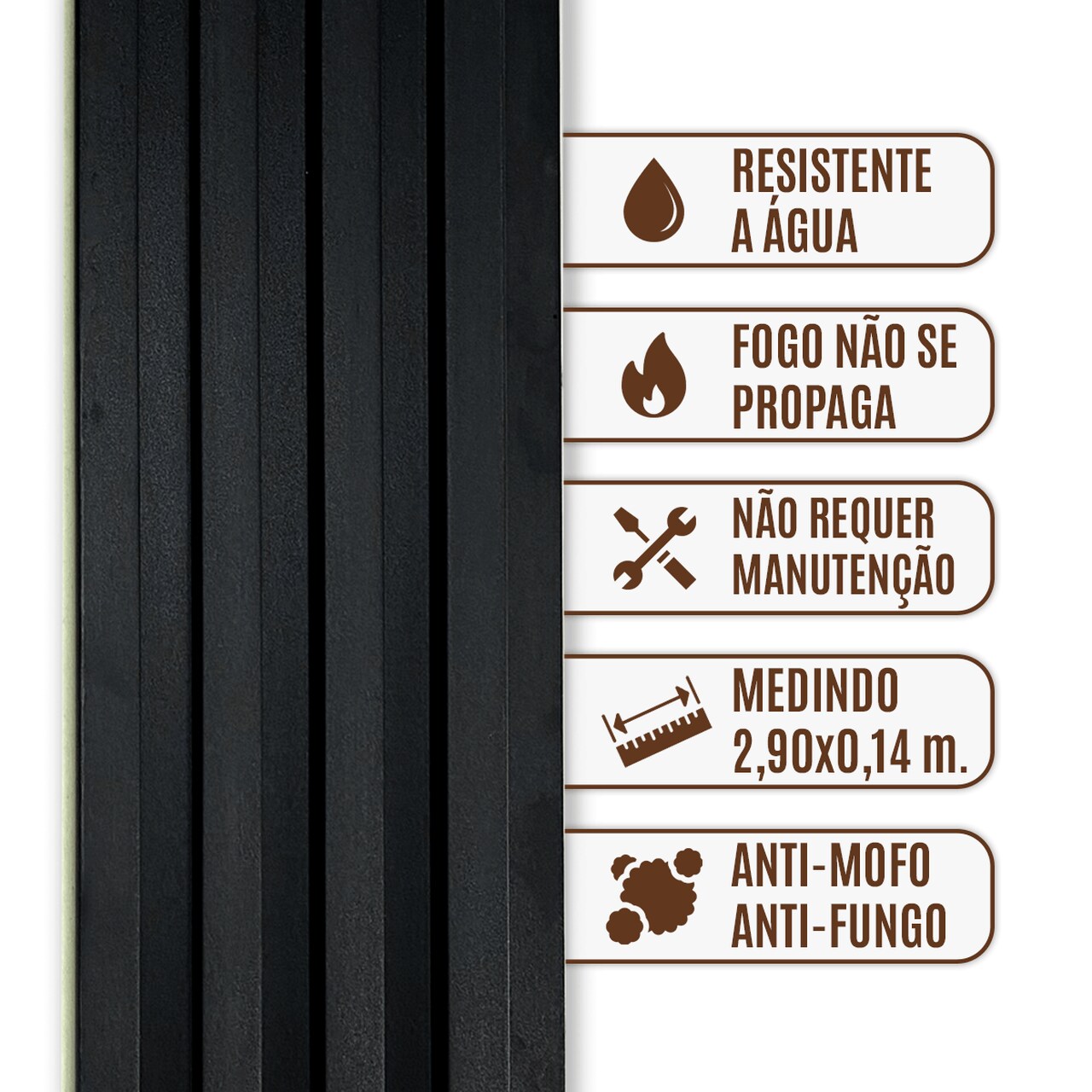Painel Ripado Wpc Interno Wave Cor: Preto 2,90m x 14cm (0,406m²)