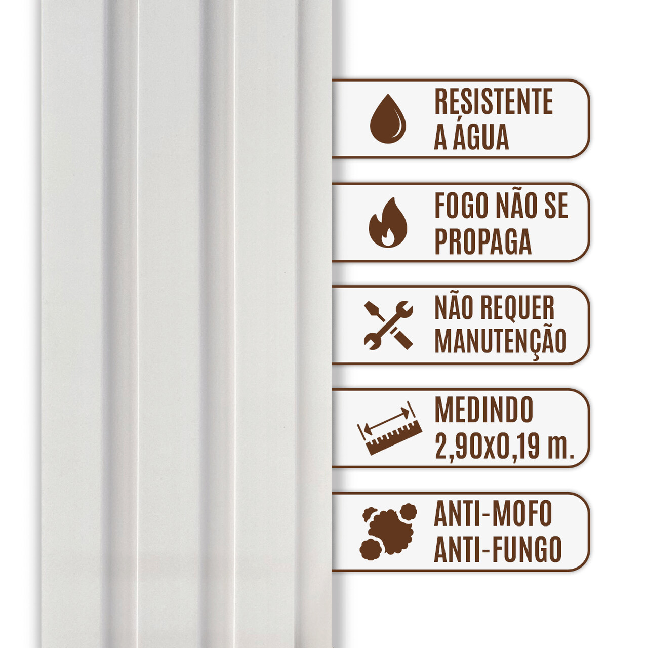 Painel Ripado Wpc Interno Wide Cor: Branco Absoluto 2,90m x 19cm (0,55m²)
